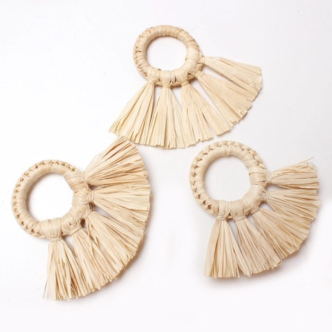 Handgeweven Raffia Servetringen Met Kwastjes Natuurlijke Papieren Touw Stro Servetring Voor Bruiloft Banket Tafeldecoratie Boheemse Stijl