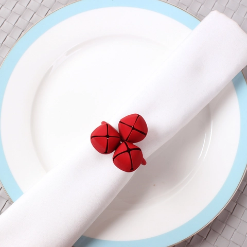Christmas Napkin Rings Red Jingle Bell Metal Napkin Holders Bells Design For Holiday Table Decoration Party Dinner