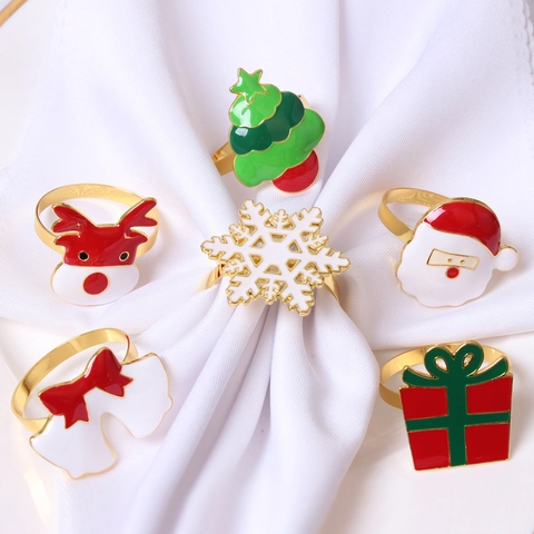 Portatovaglioli di Natale Lega Smalto Babbo Natale Albero di Natale Fiocco di Neve Renna Campana Decorazione Tavola