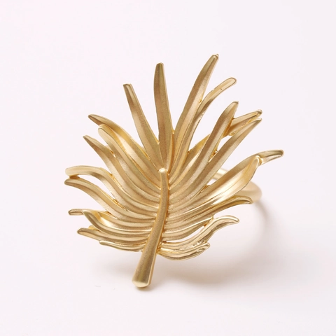 Zinc Alloy Napkin Rings Palm Leaf Design Matte Gold Tropical Table Decoration For Dining Room Wedding Party