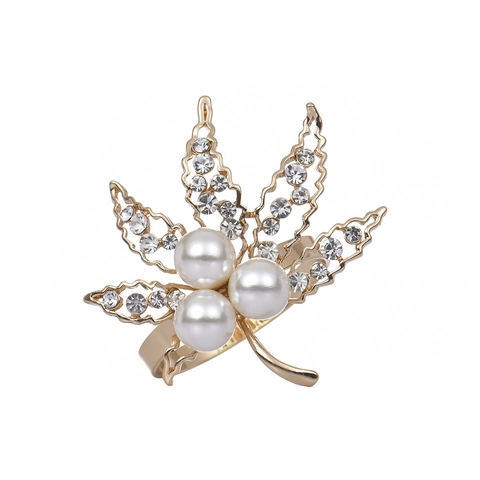 Ronds de Serviette en Alliage de Zinc Feuille d'Érable Avec Strass et Künstliche Perles d'Imitation pour Décoration de Table Mariage Banquet