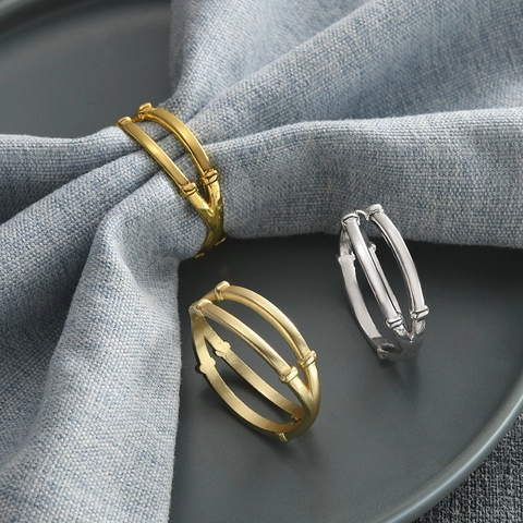 Hotel Zinc Alloy Bamboo Knot Double Ring Napkin Ring Electroplated Gold Silver Serviette Holder For Wedding Banquet Table Decoration