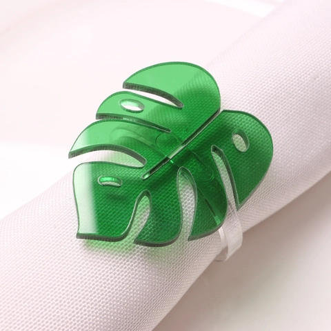 Monstera Leaf Napkin Rings Acrylic Transparent Green Tropical Leaf Napkin Holders For Hotel Wedding Dinner Party Table Decoration
