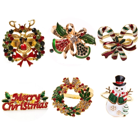 Ronds De Serviette De Noël Alliage Métal Renne Bonhomme De Neige Couronne Canne À Sucre Décor De Table De Fête