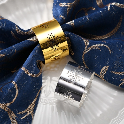 Servilleteros De Metal Galvanizado Diseño De Copo De Nieve Hueco Para Decoración De Mesa De Boda De Navidad Oro Plata