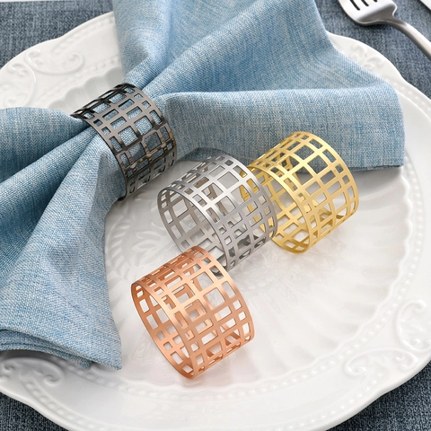 Metal Napkin Rings Hollow Geometric Mesh Grid Design Modern Dining Table Decor For Wedding Banquet Hotel