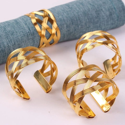 Metal Napkin Rings Handmade Woven Mesh Open Design Electroplated Gold Silver Holders For Wedding Banquet Hotel Table Decor