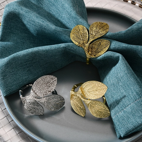Leaf Shaped Napkin Rings Metal Alloy Bionic Texture Electroplated Wedding Party Dining Table Decoration Accessories