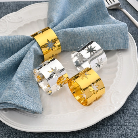 Hollow Snowflake Napkin Rings Plated Metal Holders For Christmas Wedding Party Table Decoration