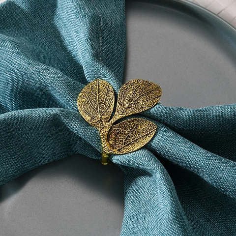 Leaf Shaped Napkin Rings Metal Alloy Bionic Texture Electroplated Wedding Party Dining Table Decoration Accessories