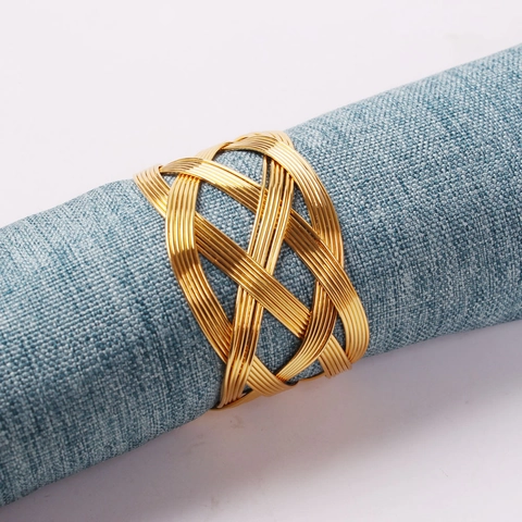 Metal Napkin Rings Handmade Woven Mesh Open Design Electroplated Gold Silver Holders For Wedding Banquet Hotel Table Decor
