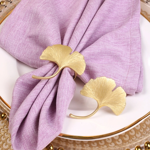 Ginkgo Leaf Napkin Rings Zinc Alloy Matte Gold Electroplated Elegant Wedding Party Table Decor Western Style