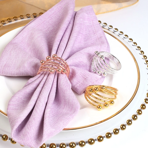 Spiral Metal Napkin Rings Multi Layer Wire With Beads Electroplated Table Decor For Wedding Dinner Party