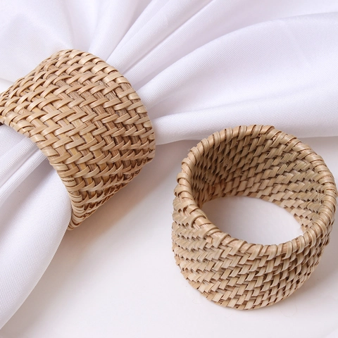 Portatovaglioli Intrecciati A Mano In Rattan Naturale Supporti Per Tavolo Decorazione Rustica Forniture Matrimonio