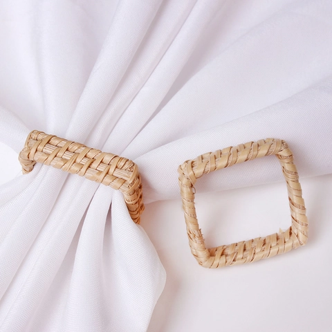 Hand Woven Natural Rattan Napkin Rings Square Round Handcrafted Rustic Boho Table Decor For Dining Wedding Party