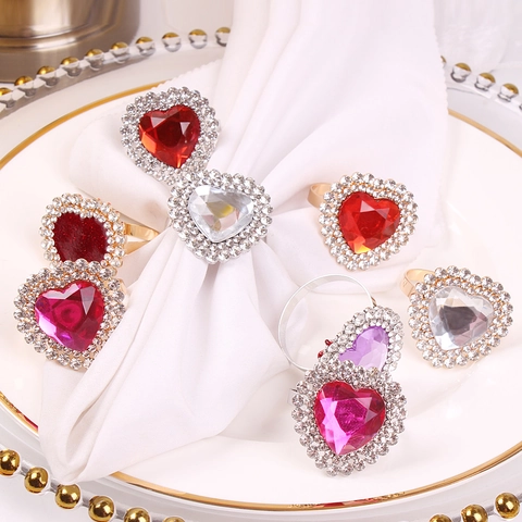 Rond De Serviette En Strass Forme De Coeur Alliage De Zinc Métal Décoration De Table Mariage Saint Valentin Élégant Poli