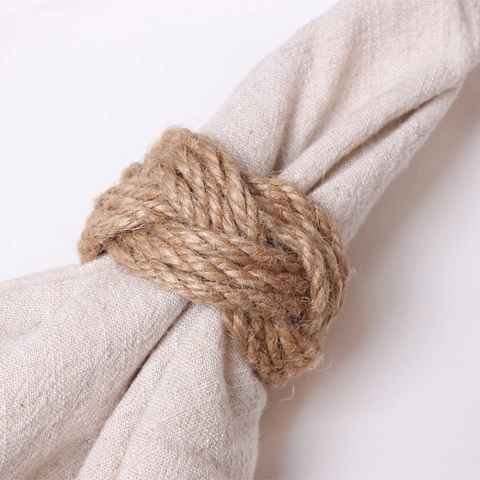 Handmade Woven Jute Napkin Rings Natural Hemp Rope Buckles Rustic Table Decor For Wedding Hotel Home Dining