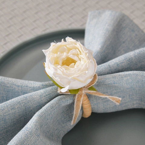 Servilleteros De Rosa Artificial Hebilla De Servilleta Floral De Satén Hecha A Mano Con Cuerda De Cáñamo Para Decoración De Mesa