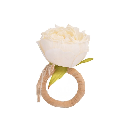 Ronds De Serviette Fleurs Artificielles Rose En Satin Fait Main Boucle Corde De Chanvre Pour Mariage Table Rustique