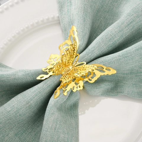 Ronds De Serviette Papillon Métal Creux Or Décoration De Table Pour Mariage Fête Hôtel Support Élégant 3D Décoratif