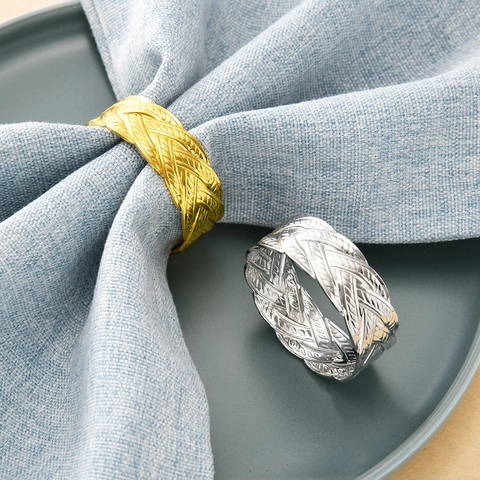 Metal Napkin Rings Zinc Alloy Braided Texture Elegant Table Decor For Hotel Restaurant Wedding Dinner Party