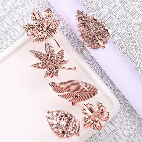 Metal Napkin Rings Zinc Alloy Maple Leaf Shape Rose Gold Table Decoration For Hotel Wedding Party Elegant Dining