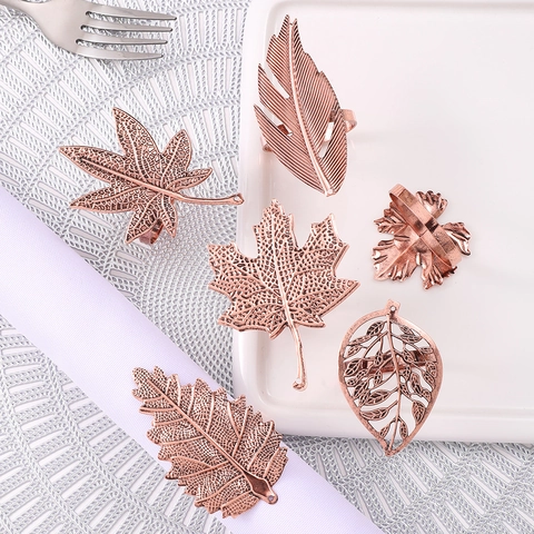 Metal Napkin Rings Zinc Alloy Maple Leaf Shape Rose Gold Table Decoration For Hotel Wedding Party Elegant Dining