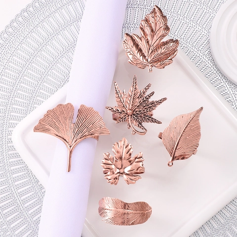 Leaf Shape Napkin Rings Zinc Alloy Rose Gold Simulation Plant Metal Napkin Buckles For Table Decor Wedding Hotel