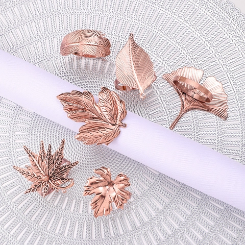 Leaf Shape Napkin Rings Zinc Alloy Rose Gold Simulation Plant Metal Napkin Buckles For Table Decor Wedding Hotel
