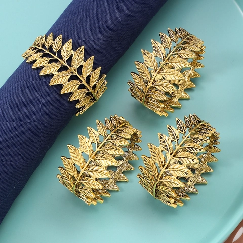 Vintage Gold Leaf Napkin Rings Zinc Alloy Hollow Simulation Leaves Table Decoration For Wedding Banquet Hotel