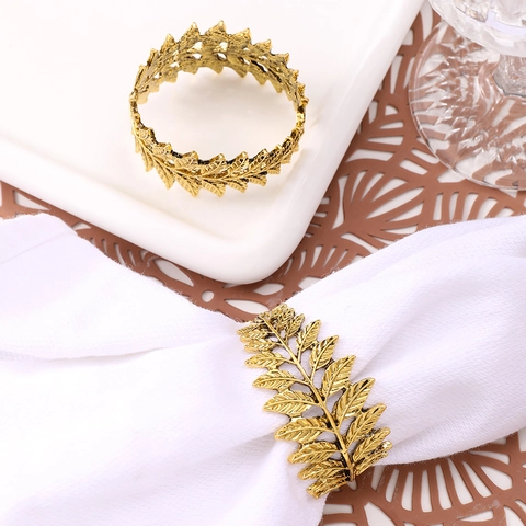 Vintage Gold Leaf Napkin Rings Zinc Alloy Hollow Simulation Leaves Table Decoration For Wedding Banquet Hotel