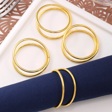 Ronds De Serviette Alliage Zinc Doré Double Anneau Cercle Ouvert Boucle Métal Pour Hôtel Mariage Décoration Table Moderne