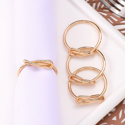 Elegant Knot Design Napkin Rings Gold Electroplated Iron Metal Woven Bow Shape For Wedding Hotel Dinner Table Decoration