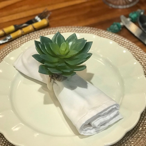 Künstliche Sukkulenten Serviettenring Mit EVA Pflanze Und Jutekordel Für Hochzeit Tischdekoration Landhausstil