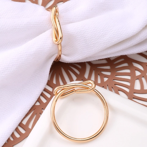 Elegant Knot Design Napkin Rings Gold Electroplated Iron Metal Woven Bow Shape For Wedding Hotel Dinner Table Decoration