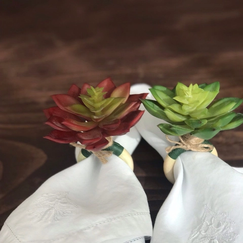 Künstliche Sukkulenten Serviettenring Mit EVA Pflanze Und Jutekordel Für Hochzeit Tischdekoration Landhausstil