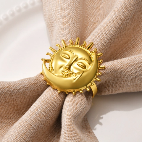 Sun Moon Face Napkin Ring Zinc Alloy Electroplated Golden Silver Smile Metal Buckle For Holiday Table Decoration