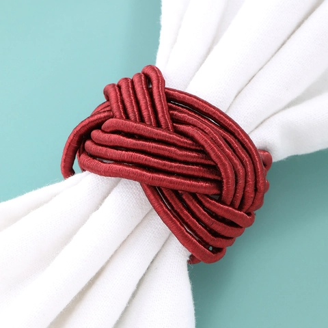Wine Red Hand Woven Napkin Ring Polyester Cord Knotted Table Decoration For Hotel Wedding Banquet Party