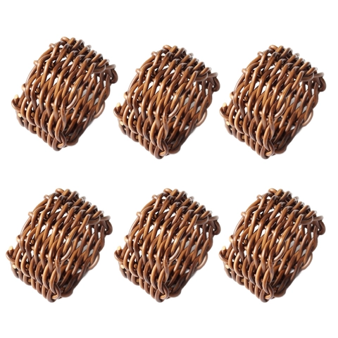Handmade Woven Rattan Napkin Rings Brown Modern Minimalist Table Decoration For Wedding Hotel Home Party