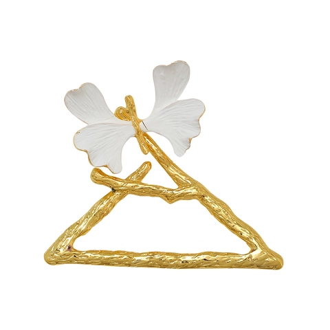 Servilletero Triángulo Mariposa Hoja de Ginkgo de Aleación de Zinc Oro Blanco Esmalte Hebilla de Servilleta Para Banquete Boda Mesa