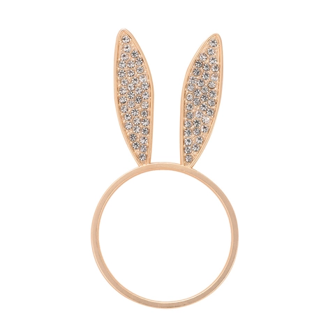 Ronds De Serviette Oreilles De Lapin Alliage De Zinc Strass Brillants Décoration De Table De Pâques Support En Métal Or