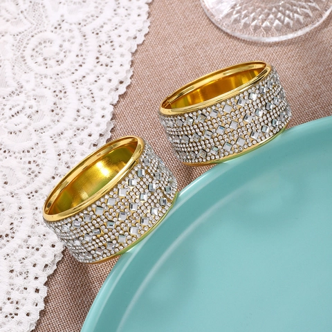 Luxury Gold Rhinestone Napkin Rings Sparkling Metal Napkin Buckles For Wedding Banquet Hotel Dining Table Decorations Holder