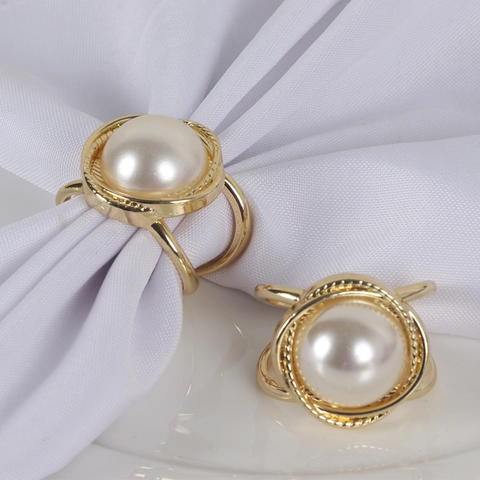 Artificial Pearl Napkin Ring Gold Zinc Alloy Holder For Wedding Hotel Dining Table Decoration Elegant Buckle Twisted Design
