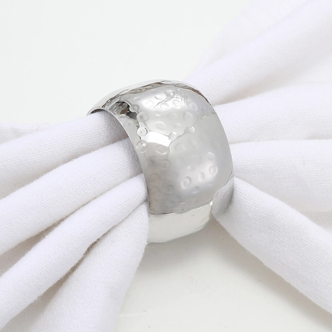 Hammered Metal Napkin Rings Silver Round Texture For Dining Table Wedding Restaurant Modern