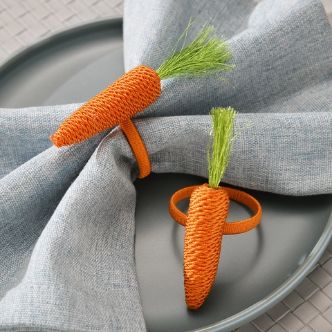Handmade Rope Woven Carrot Napkin Ring Easter Table Decor Orange Green Carrot Shaped Holder For Hotel Party Dining Table