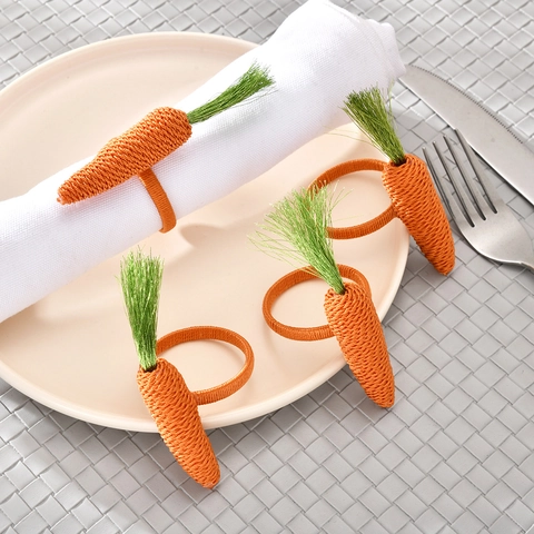 Handmade Rope Woven Carrot Napkin Ring Easter Table Decor Orange Green Carrot Shaped Holder For Hotel Party Dining Table