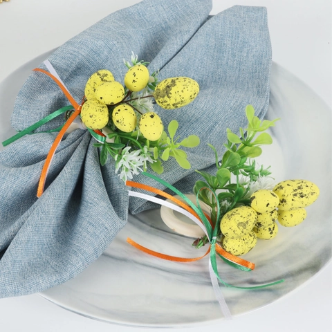 Easter Egg Napkin Rings Wood Holder Speckled Foam Eggs Floral Ribbon Spring Festive Party Table Decoration