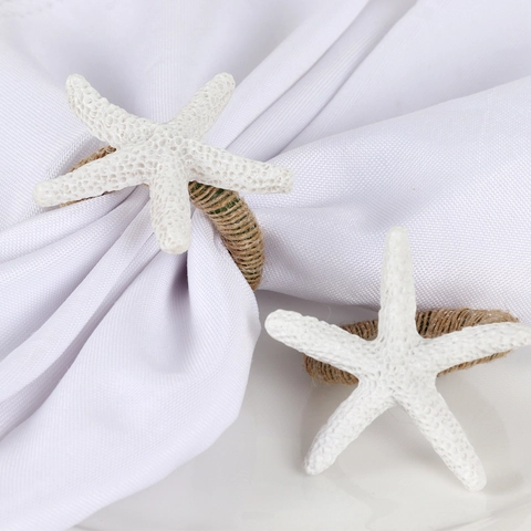 Mediterranean Ocean Style Resin Starfish Napkin Rings With Natural Hemp Rope For Wedding Beach Party Table Decoration