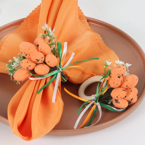 Easter Egg Napkin Rings Wood Holder Speckled Foam Eggs Floral Ribbon Spring Festive Party Table Decoration
