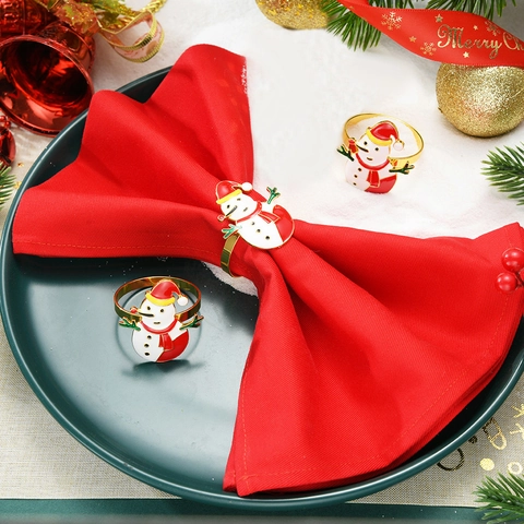 Kerst Sneeuwpop Servetring Schattig Zinklegering Emaille Servetgesp Voor Festival Hotel Tafel Decor Goud Rozegoud Metalen Servetring
